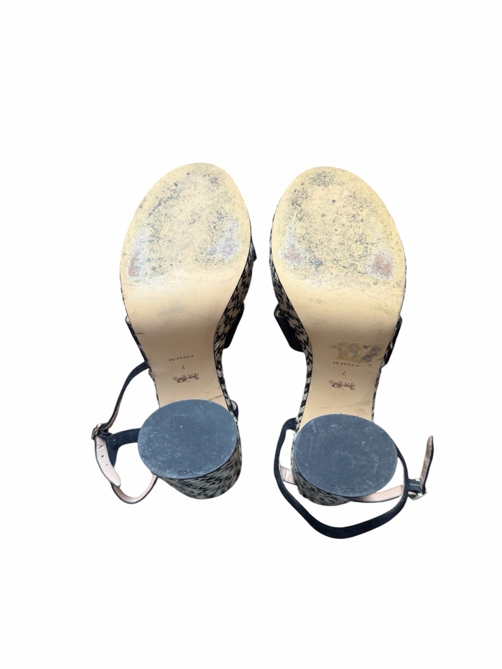 Coach Black Suede Platform Sandals with Woven-Pattern Heel - Picture 3 of 4